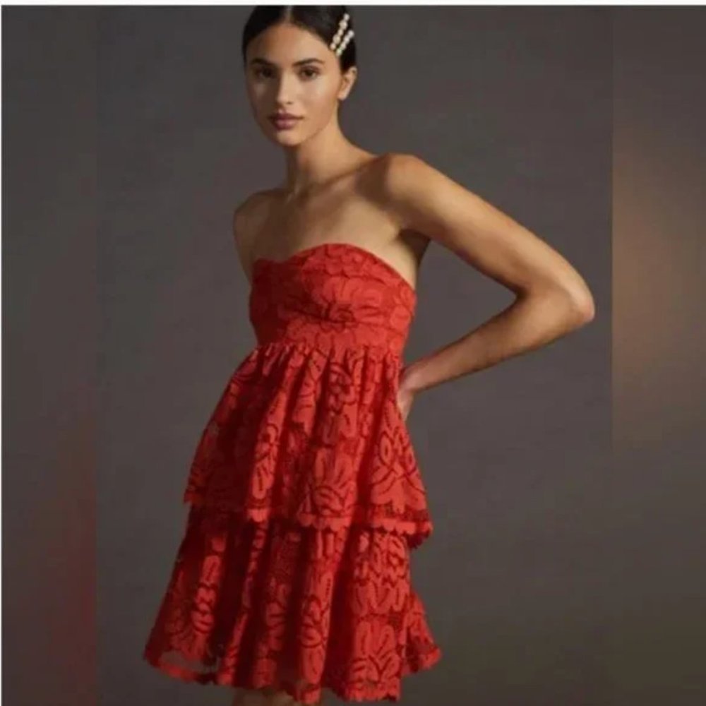 NWT Anthropologie | Maeve | Orange Strapless Sweetheart Lace Mini Dress, MP